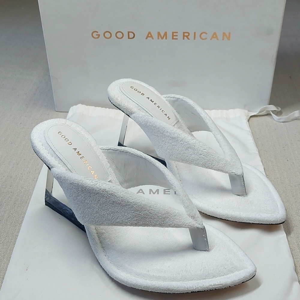 Good American Wedge Heels Size Womens US 8 White Terrycloth